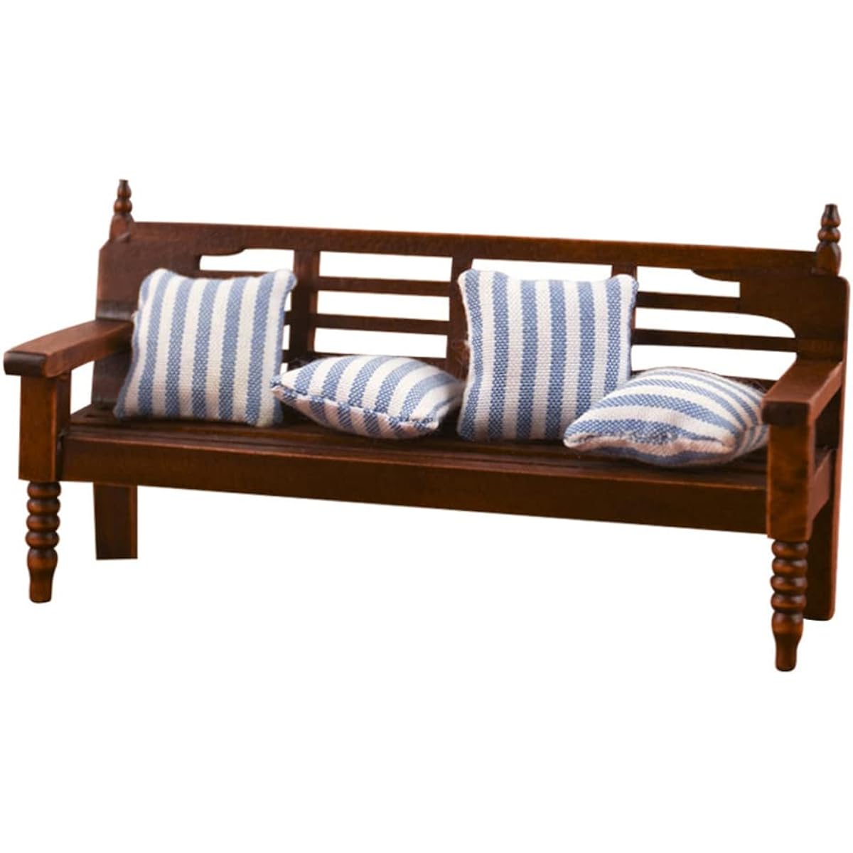 Kisangel 1 Set Miniature Park Bench with 4 Cushions Dollhouse Miniature Bench Couch Mini Dollhouse Furniture Home Decoration Gift