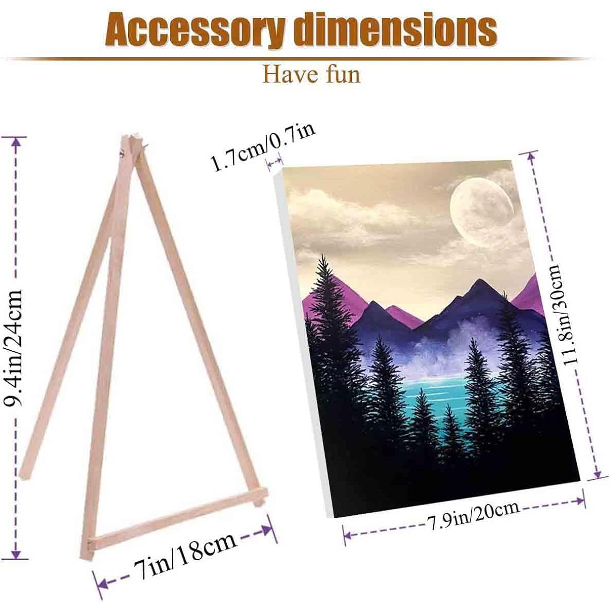 VIGEGU 4 Pack Paint by Number Kit for Adults Framed Canvas - Paint by Numbers with Wooden Easel for Kids Ages 8-12, Moon Lake Trees Mountain DIY Acrylic Landscape Oil Painting Art Crafts 7.8x11.8inch