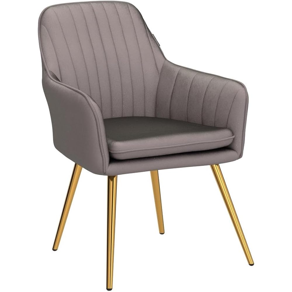 Altrobene Dining Chair with Arms, Stylish Scandinavian Chair with Gold Legs, Velvet Dresser Chair, Cafe Bar, Home Office, Restaurant, Office Chair, Desk Chair, Computer Chair, Makeup Chair, Gray