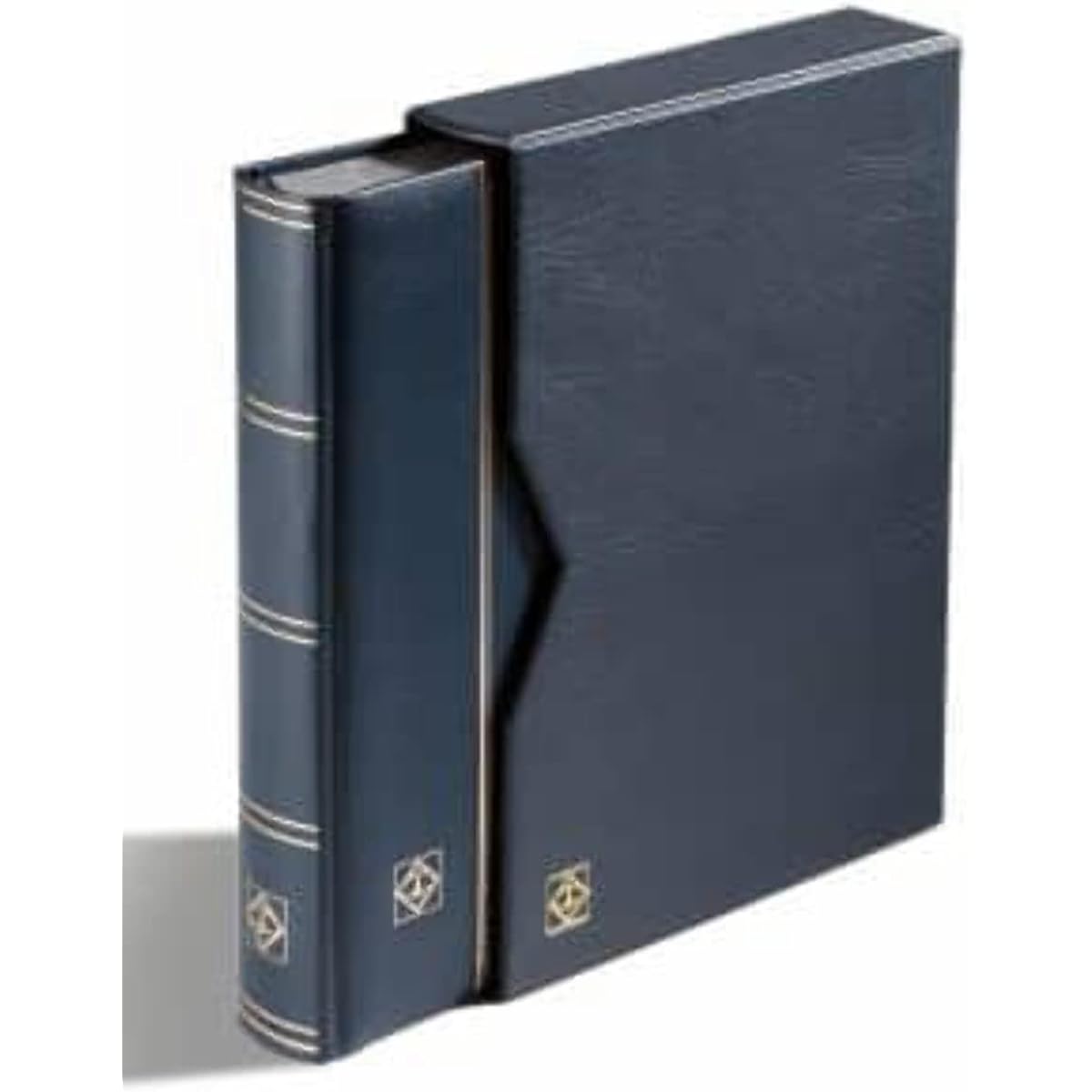 Leuchtturm DIN A4 binder, 64 black pages, padded leather cover*, + case, blue