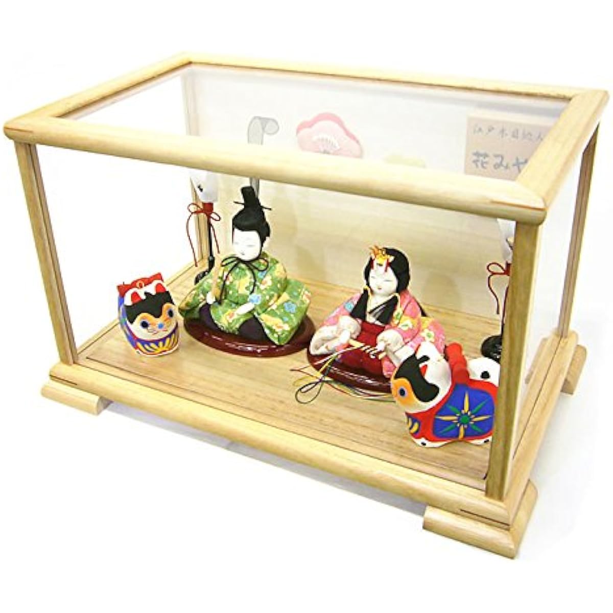 Hidemitsu Doll Workshop Hina Dolls, Kimekomi, Made by Kazuhide, Plain Wood, Glass Case, Komainu Included, Compact, Width 33cm, P82412