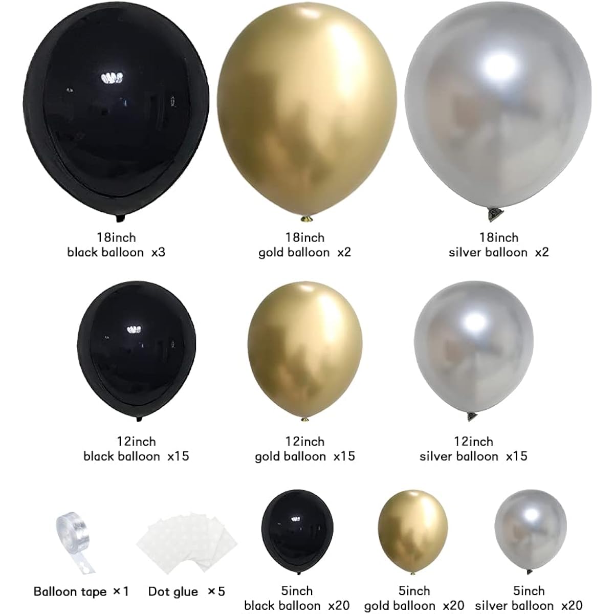 Black Gold and Silver Balloon Garland Arch Kit, 112pcs Metallic Gold Silver Matte Black Balloons for Birthday Wedding Graduation Party Decorations
