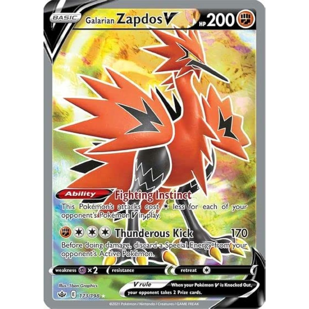 Galarian Zapdos V - 173/198 - Full Art Ultra Rare - Sword & Shield - Chilling Reign