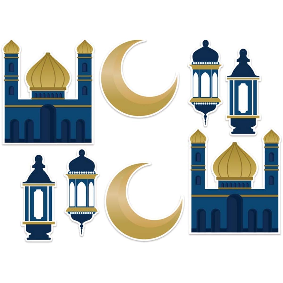 Ramadan Decorations for Home Bundle - 4 Items Ramadan Mubarak Banner Lantern Mosque Moon Cutout Gold Star & Gold Circle Confetti