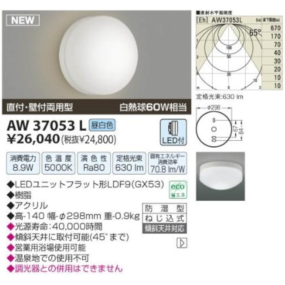 Koizumi Lighting Commercial Bathroom Light (Equivalent to 40W Incandescent Bulb) Bulb Color AW37050L