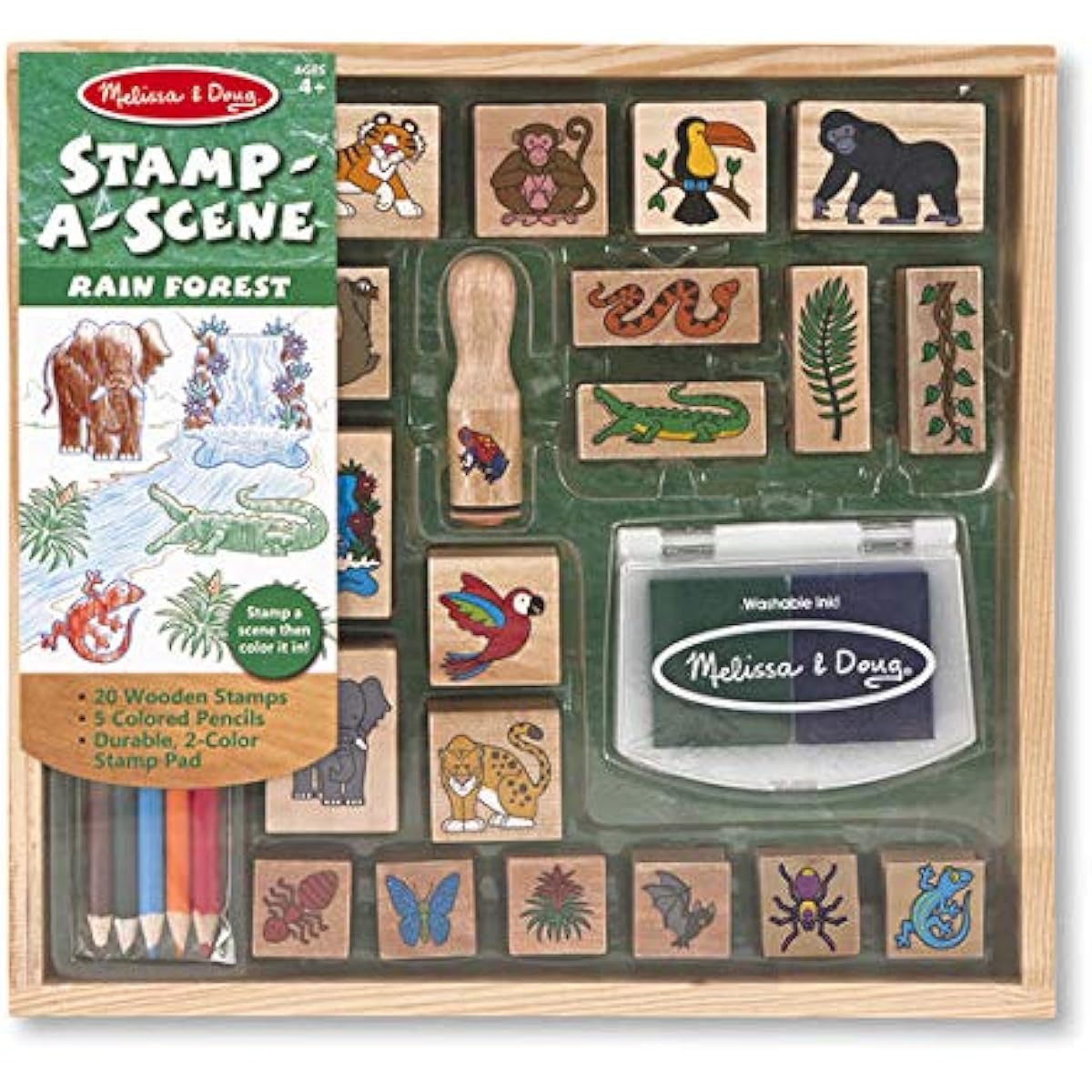 Melissa & Doug Rainforest: Stamp-a-Scene Wooden Stamp Set & Scratch Art Mini Pad Set of 1 (02423)