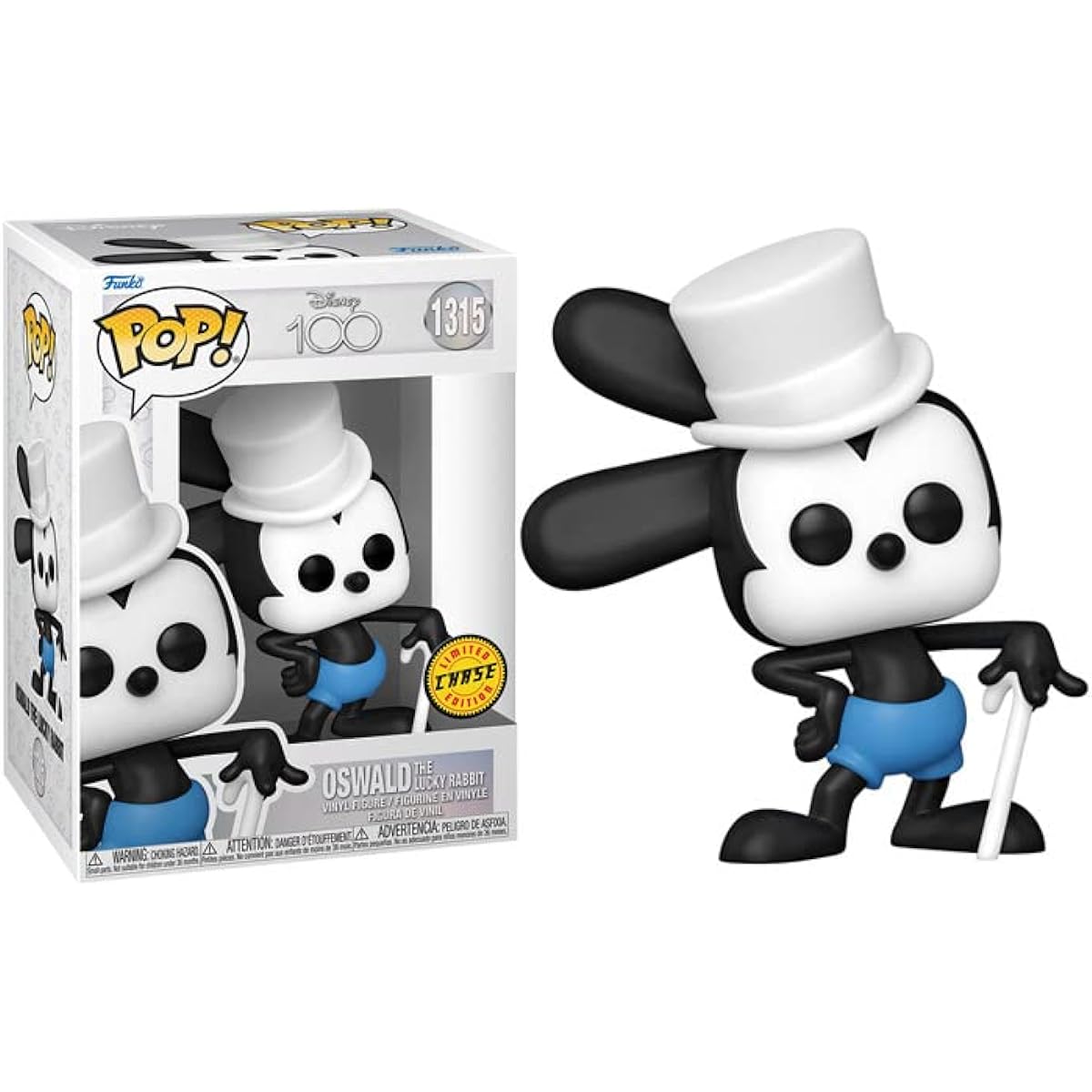 POP Disney: Disney 100 - Oswald the Lucky Rabbit Limited Edition Chase Funko Vinyl Figure (Includes Compatible Box Protector Case), Multicolor, 3.75"