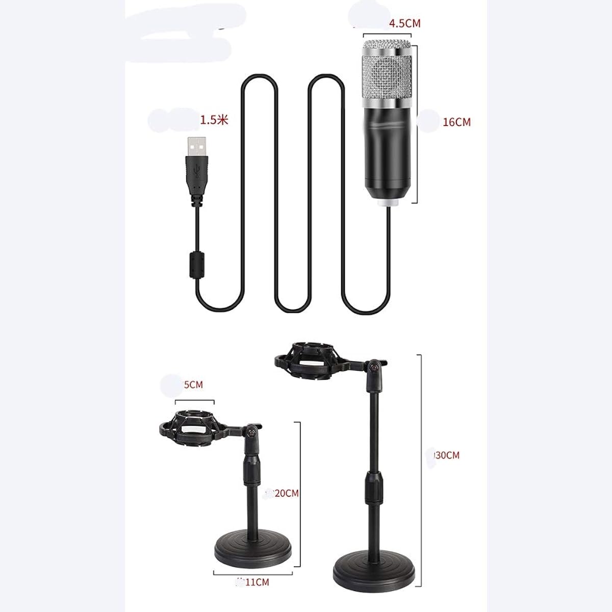 Microphone USB Condenser Microphone PC Microphone Gaming Microphone Recording Microphone with Stand Shock Mount