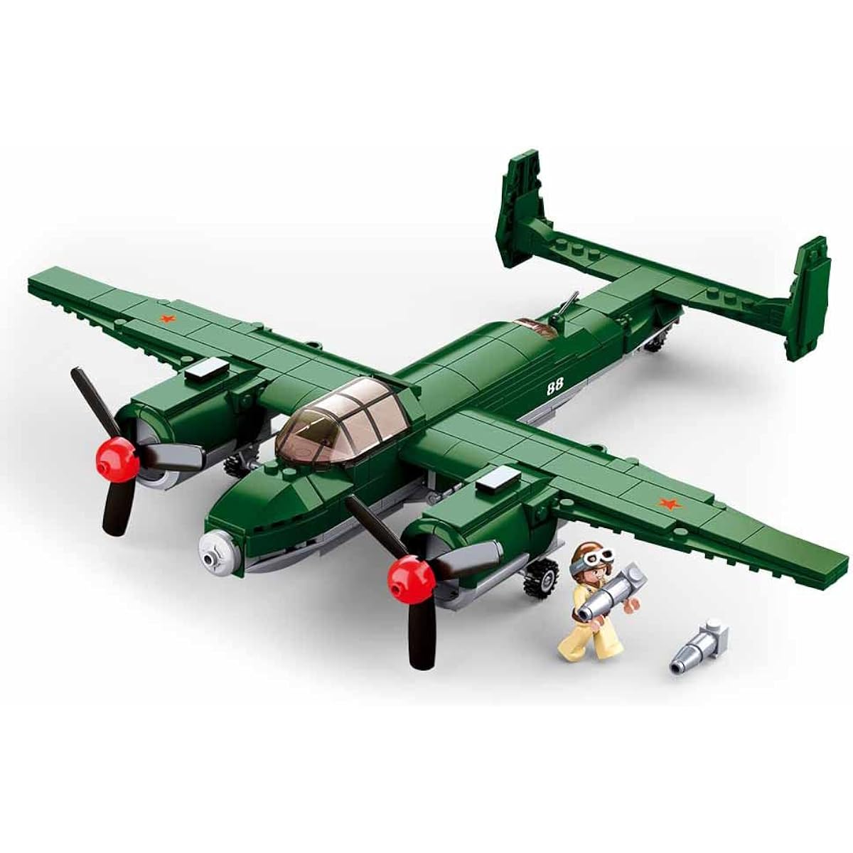 DAHONPA TU-2 Fighter Military Army Airplane Building Blocks Set with 1 Figure, 311 Pieces Air Force Building Blocks Toy Gift for Kids and Adults