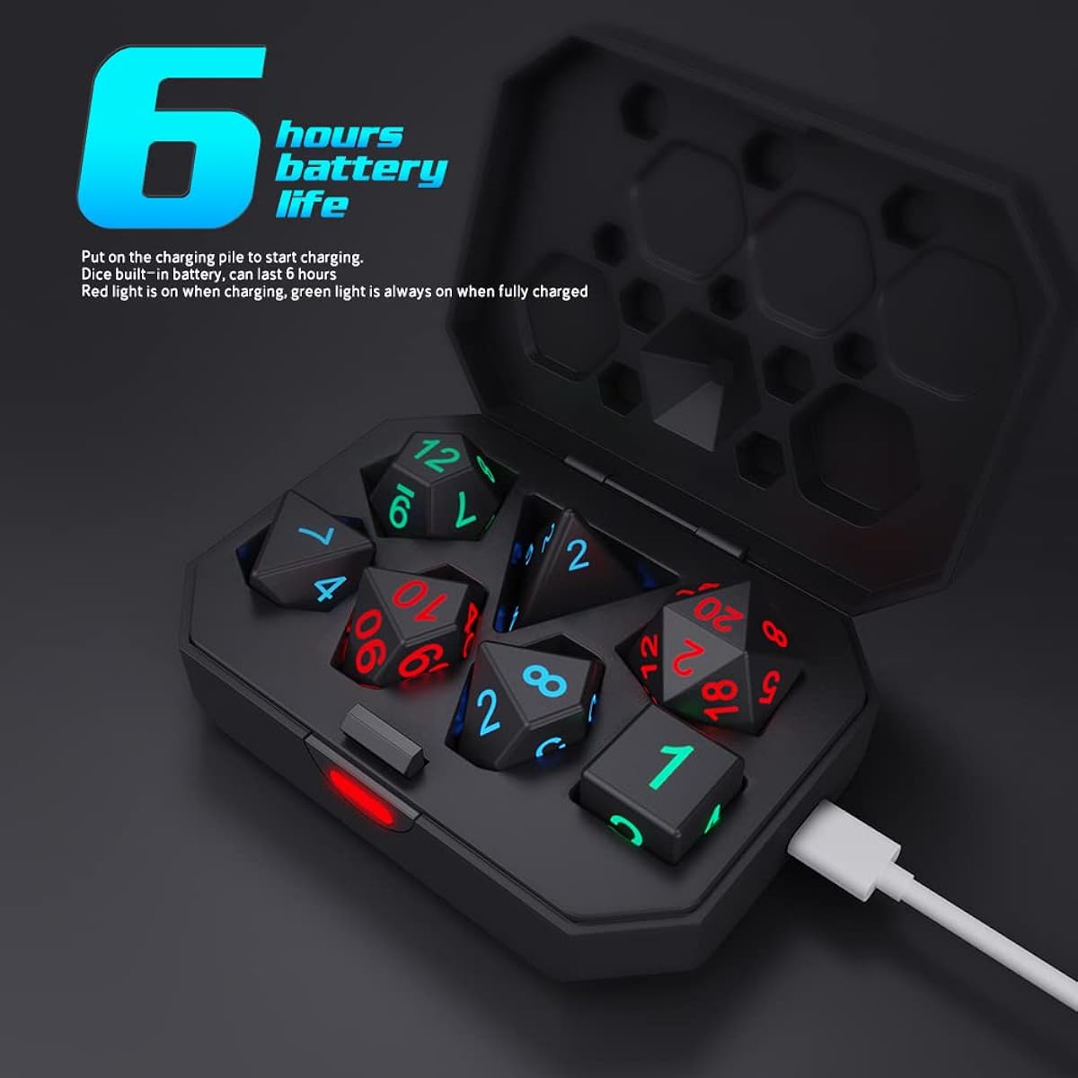 DND Dice Set, Laelr Polyhedral DND Dice, 7 Pieces Illuminated Dice Set with Charging Box, Electronic Dice, Shake and Light Up Dice, D&D Dice, Rechargeable, Dungeons and Dragons Role Playing Game, Tabletop Game