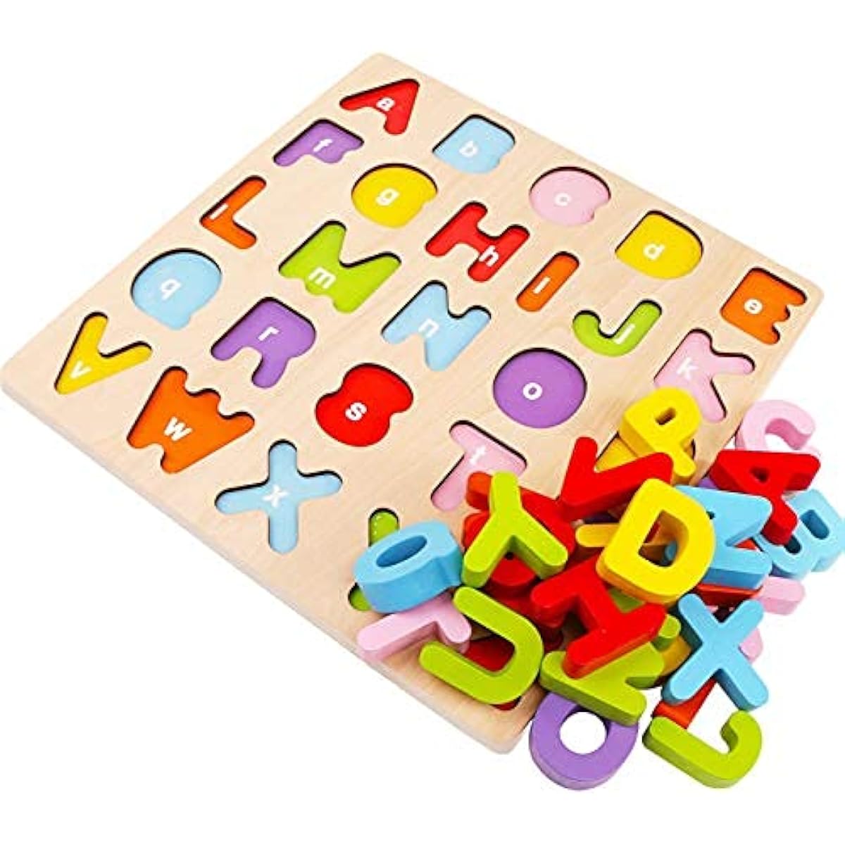 Alphabet Puzzle, WOOD CITY ABC Letter Puzzles for Toddlers1 2 3 Years Old, Educational Learning Toys for Toddlers, Alphabet Toys with Puzzle Board & Letter Blocks, Best Gifts for Girls and Boys