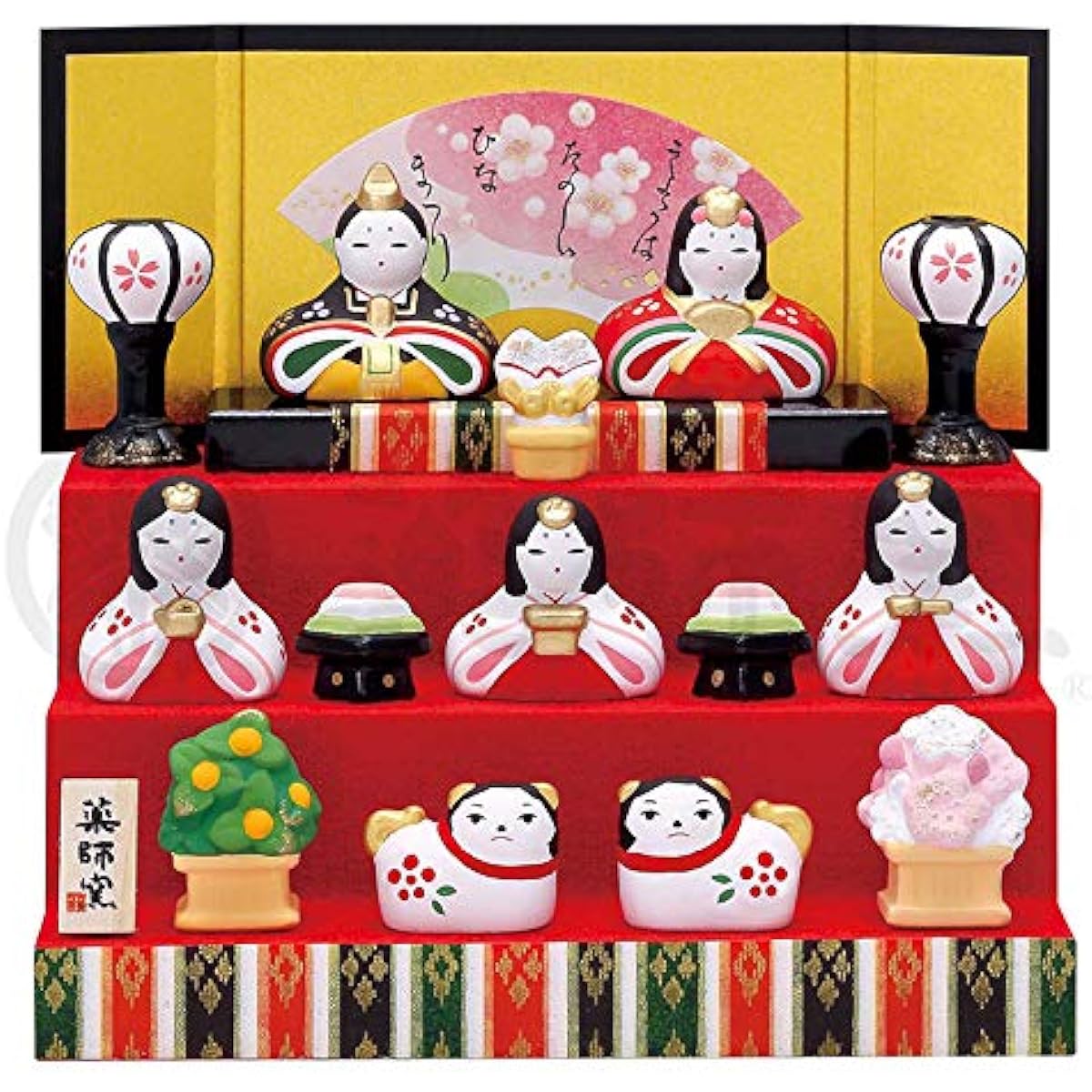 Compact Hina Doll, Hina Doll, Three-tiered, Five-person Display, Yakushigama, Ceramic Doll, Nishiki-sai, Flower-decorated Hina Doll, swrk-2607