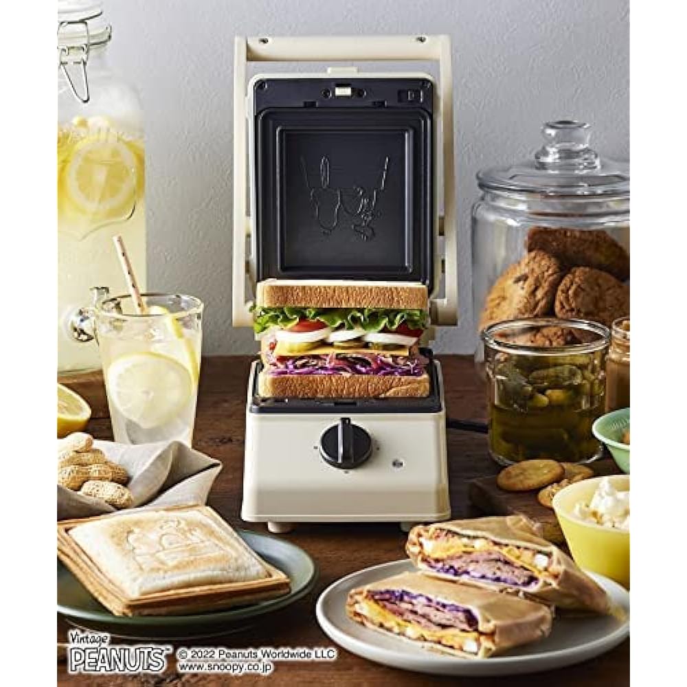 BRUNO PEANUTS Grill Sand Maker Single Ivory Snoopy Bruno Hot Sand Hot Sand Maker Stylish Electric Grilled to the ears Breakfast Bread Bread BOE091-ECRU