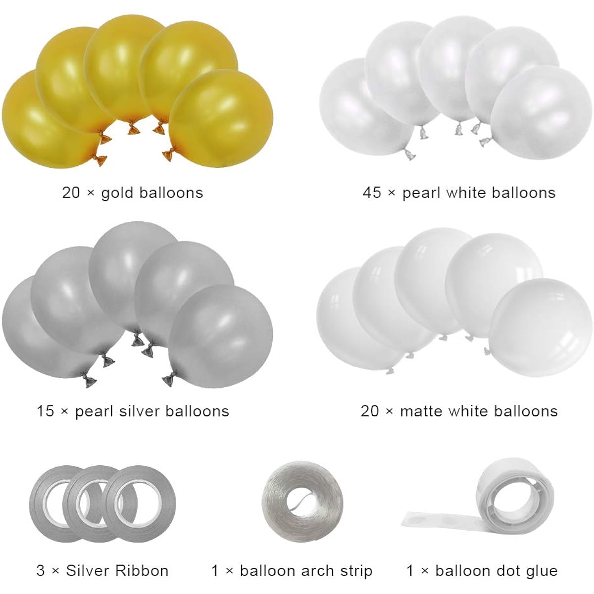 NIUBER Balloon Arch Kit White Gold Silver Balloon Garland Arch Kit 105 Pieces Latex Balloons for Women Men Graduation Party Wedding Birthday Decoration