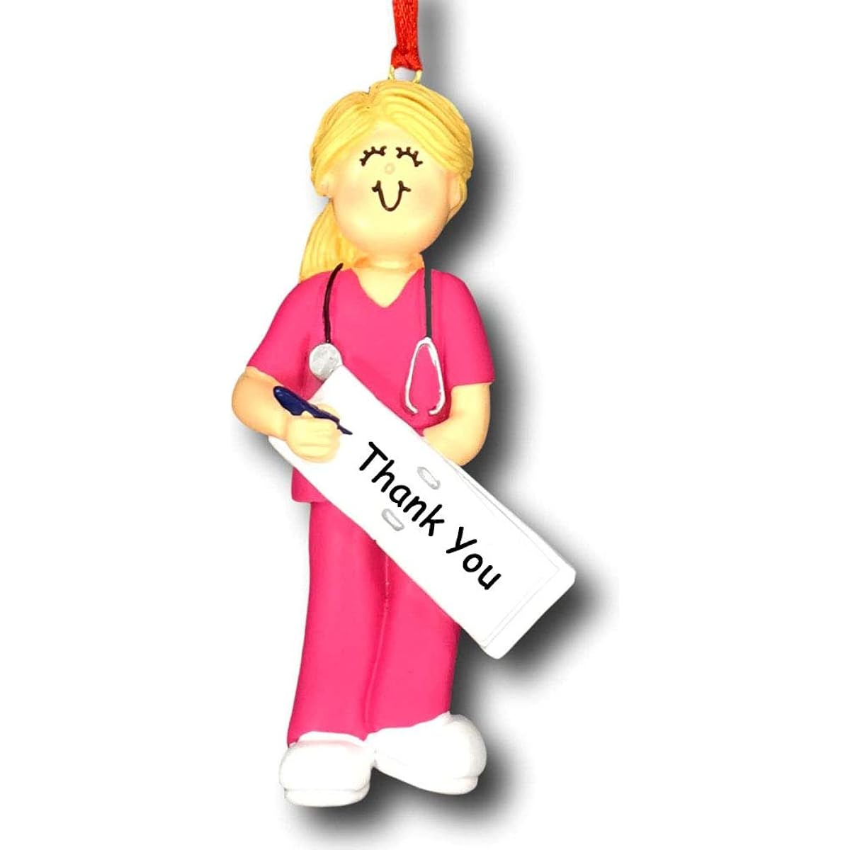 Personalized Female Scrubs Nurse Christmas Tree Ornament with Name - Blonde