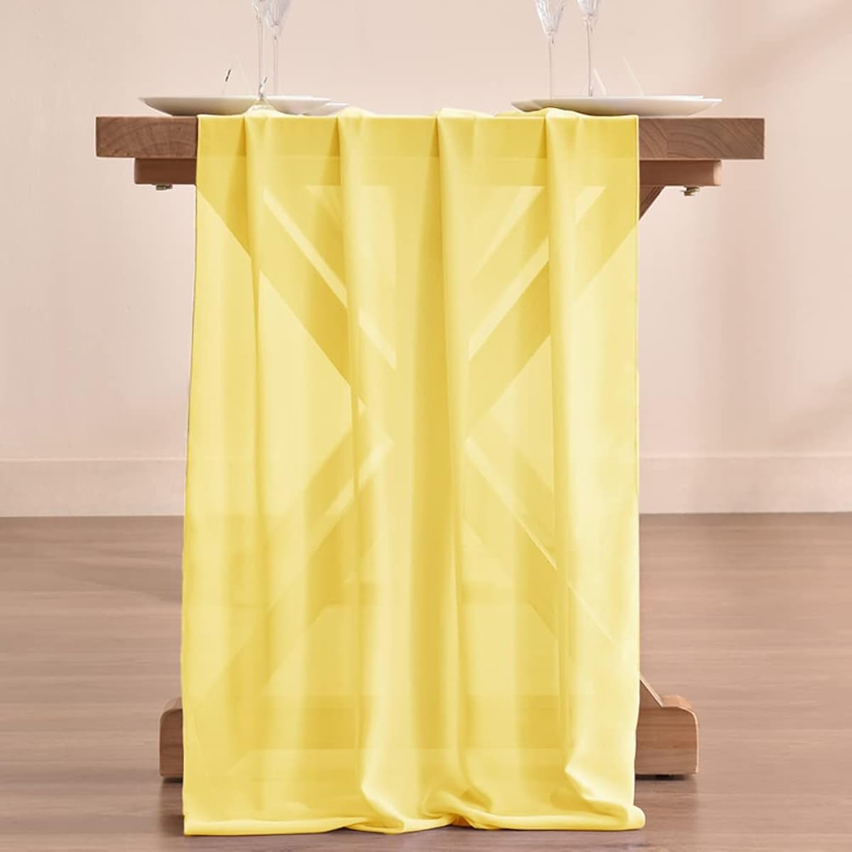 Socomi 14ft Yellow Chiffon Table Runner 29x170inch Sheer Wedding Runner Romantic Rustic Table Runner for Easter Thanksgiving Christmas Baby Shower Decorations