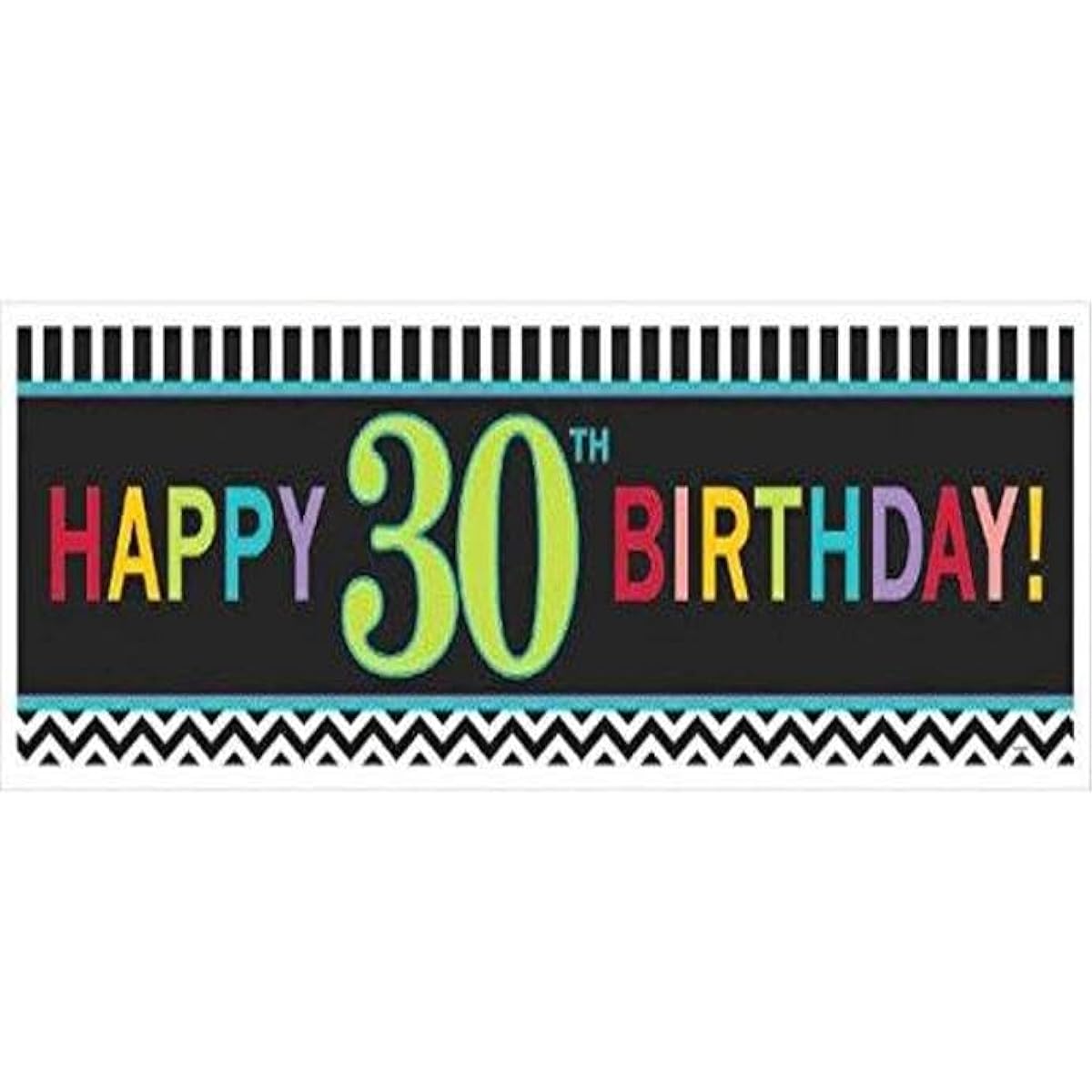 Must-Have Chevron and Stripes 30th Birthday Party Giant Sign Banner Decor, Multi, 65"x20" Plastic
