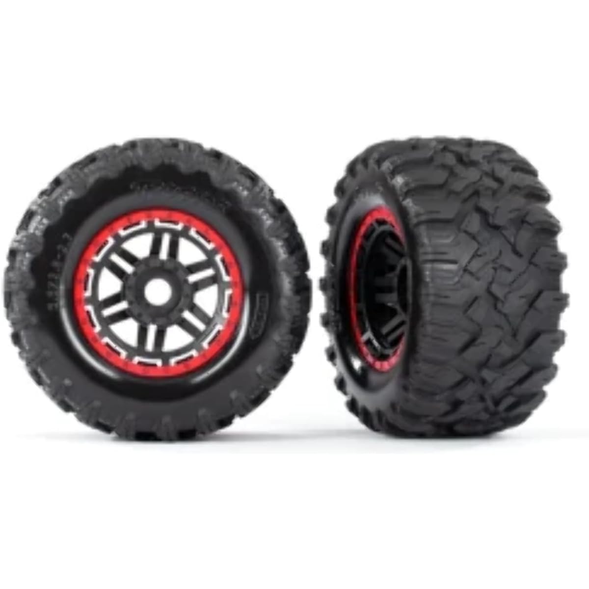 Traxxas 897R Tires & Wheels (Black, Red Beadlock Style, Maxx Mt Tires) (2) 17mm