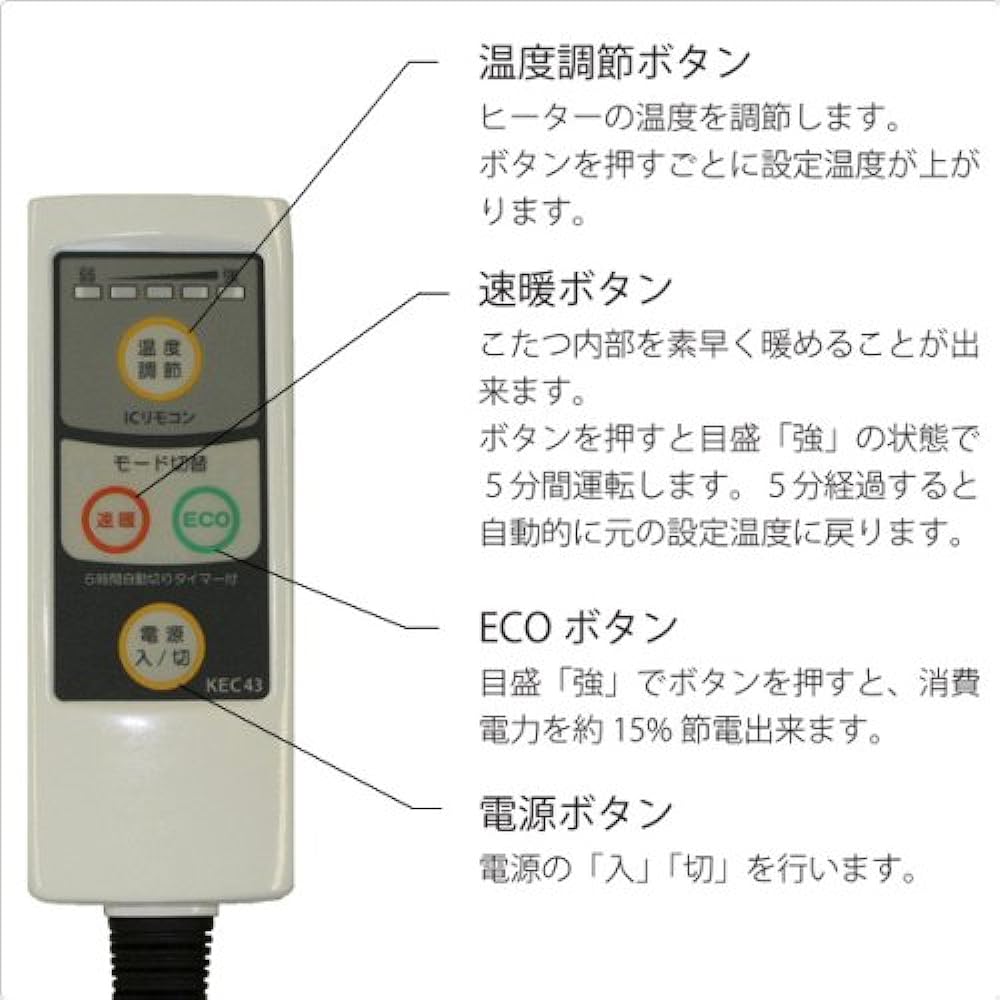 Metro (METRO) Kotatsu cord (3 m) for Metro, with "quick heating button" and energy-saving "ECO button", with 5-hour cut-off timer, hand temperature control type PC-KEC43(S)