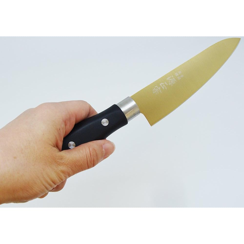 Satake Sangyo Knife Set of 3, Made by Masamune Minamoto, Gift Set, Titanium Coating, Santoku Knife, Bread Knife, Petty Knife, Gold HG3002M