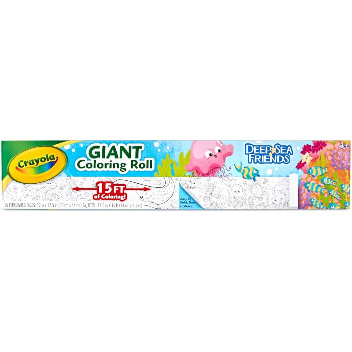 Crayola Giant Coloring Roll Perforated Ocean Coloring Pages 15 Pages for Ages 3, 4, 5, 6, Kids Gift