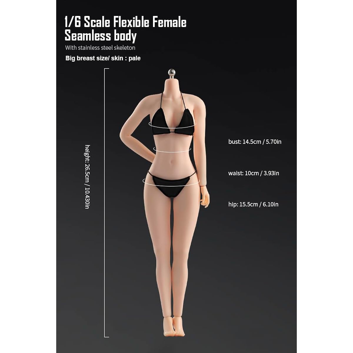 RoofWorld 1/6 Scale Female Body Miniature Figure Model 12'' Pale Skin Super Flexible Body 28 Joints Silicone Large Bust Action Figure Body Doll Collection 1:6 Head Sculpt
