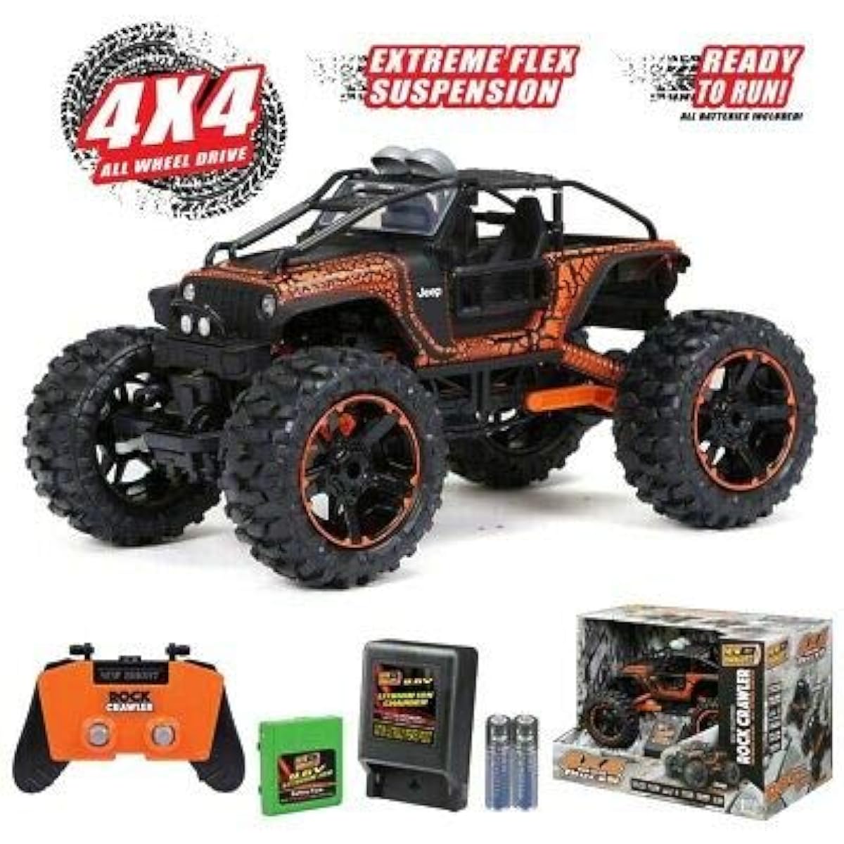 NEW BRIGHT Radio Control 4x4 Jeep Rock Crawler Truck 2.4GHz 9.6v Orange RC 1:10 Scale