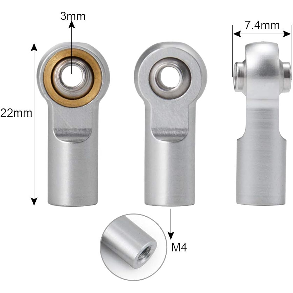 SWX M4 Rod End Joint Metal Ball End Head Holder Tie for RC Crawler Car Silver 10pcs