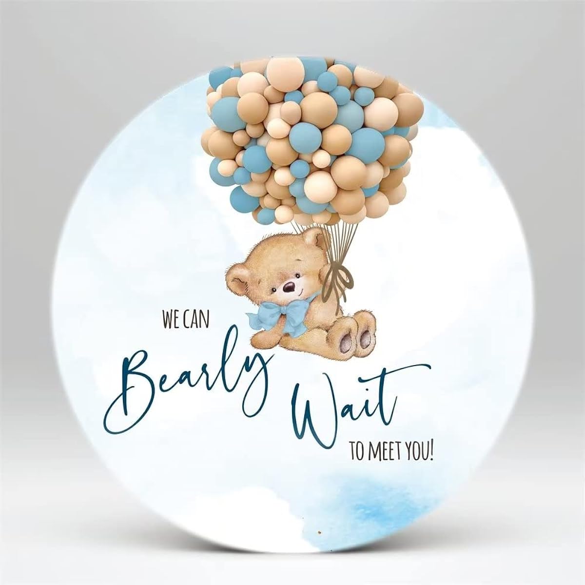 ittsmnt We Can Bearly Wait to Meet You Round Backdrop Cover Blue Boy Baby Shower Party Round Cover Background Decoration Photography Photo Booth Circle Round Banner 7.5ft Diameter NO77