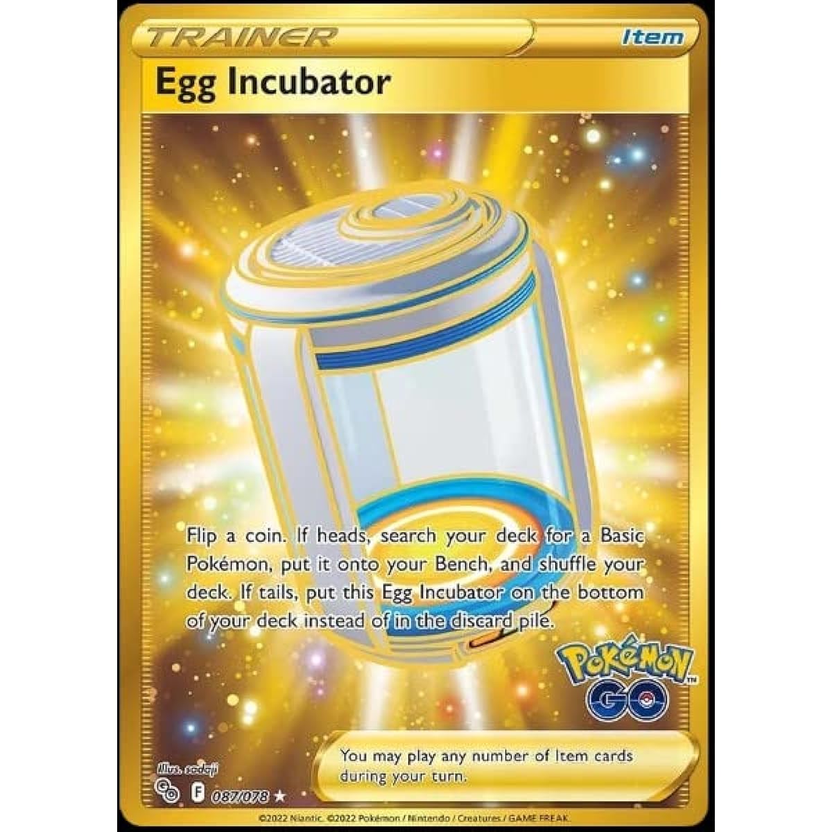 Egg Incubator 087/078 Pokemon Go Gold Secret Rare Card