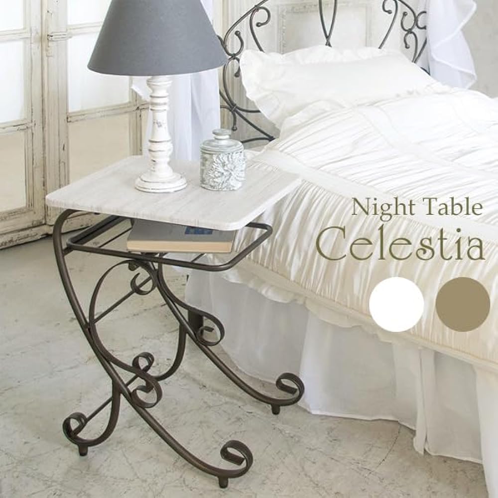 Miyatake Seisakusho Celestia Night Table White Wood Grain Finished Product Width 35.3 x Depth 40.3 x Height 60cm Steel Made with Rattle Reduction Adjuster NT-350WH