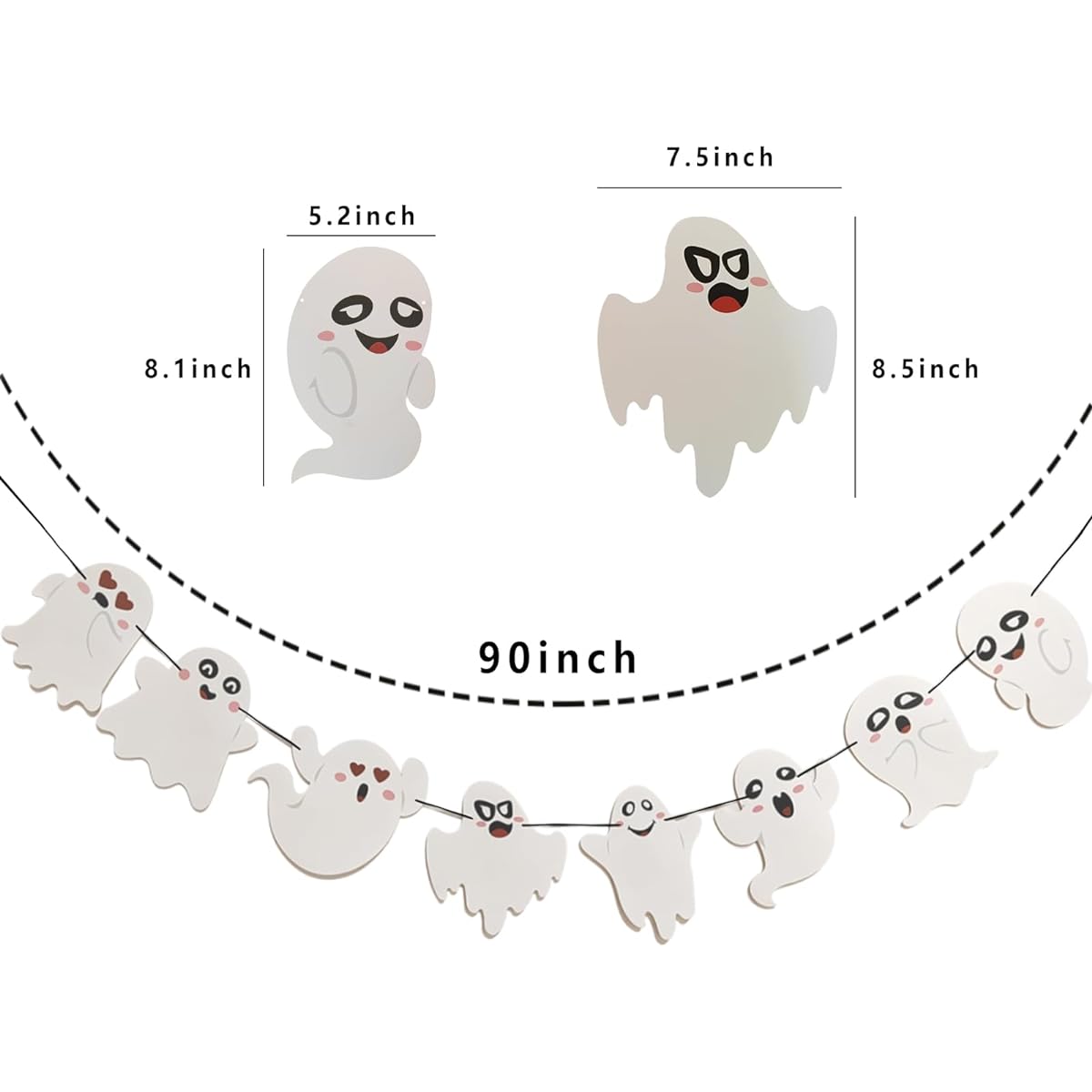 Comelodiant 2 Pack White Halloween Hanging Ghost Banner Halloween Ghost Garland Haunted House Halloween Party Indoor Outdoor Decor Home Mantel Decoration