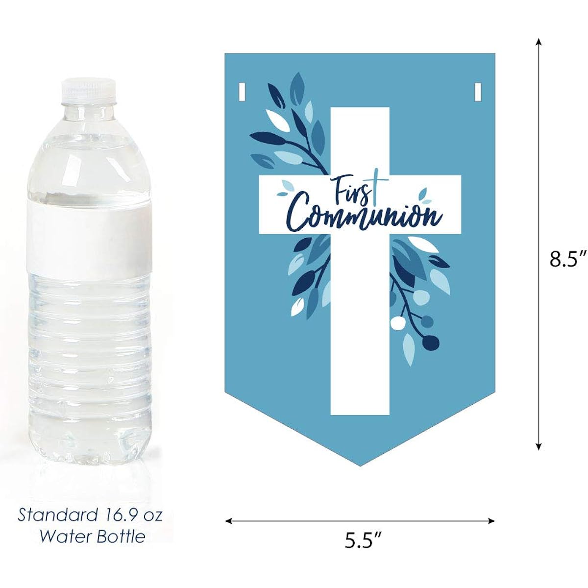 Big Dot of Happiness First Communion Blue Elegant Cross - Boys Religious Party Bunting Banner - Party Decorations - God Bless First Communion