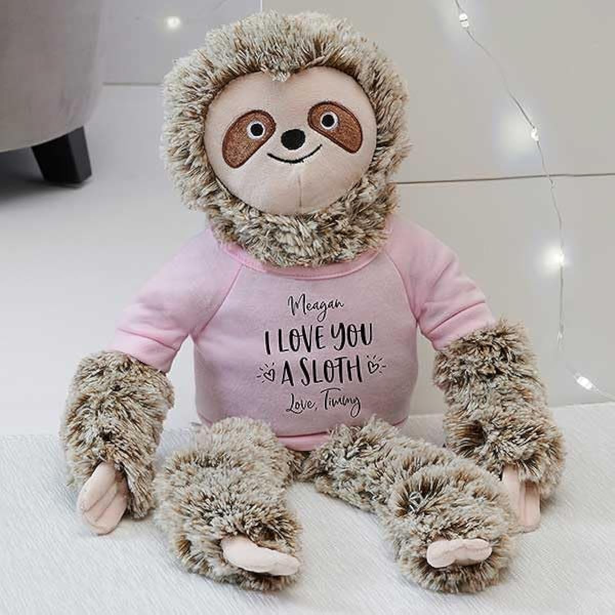 Personalization Universe "I Love You A Sloth Plush Toy, Sloth Stuffed Animal, Customizable with Name and Sentiments, Funny Valentine's Day Gift for All Ages, Boys or Girls, Cute and Soft, 23" Long - Pink