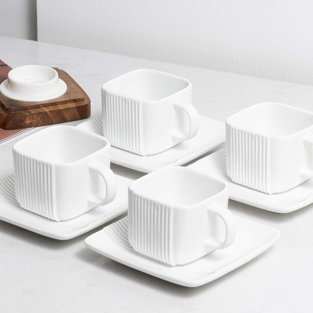 Clapoyis Coffee Cup Teapot Cup Saucer with Tea Strainer White Set Teapot Tea Cup Set of 5 Scandinavian White Pottery C005-01
