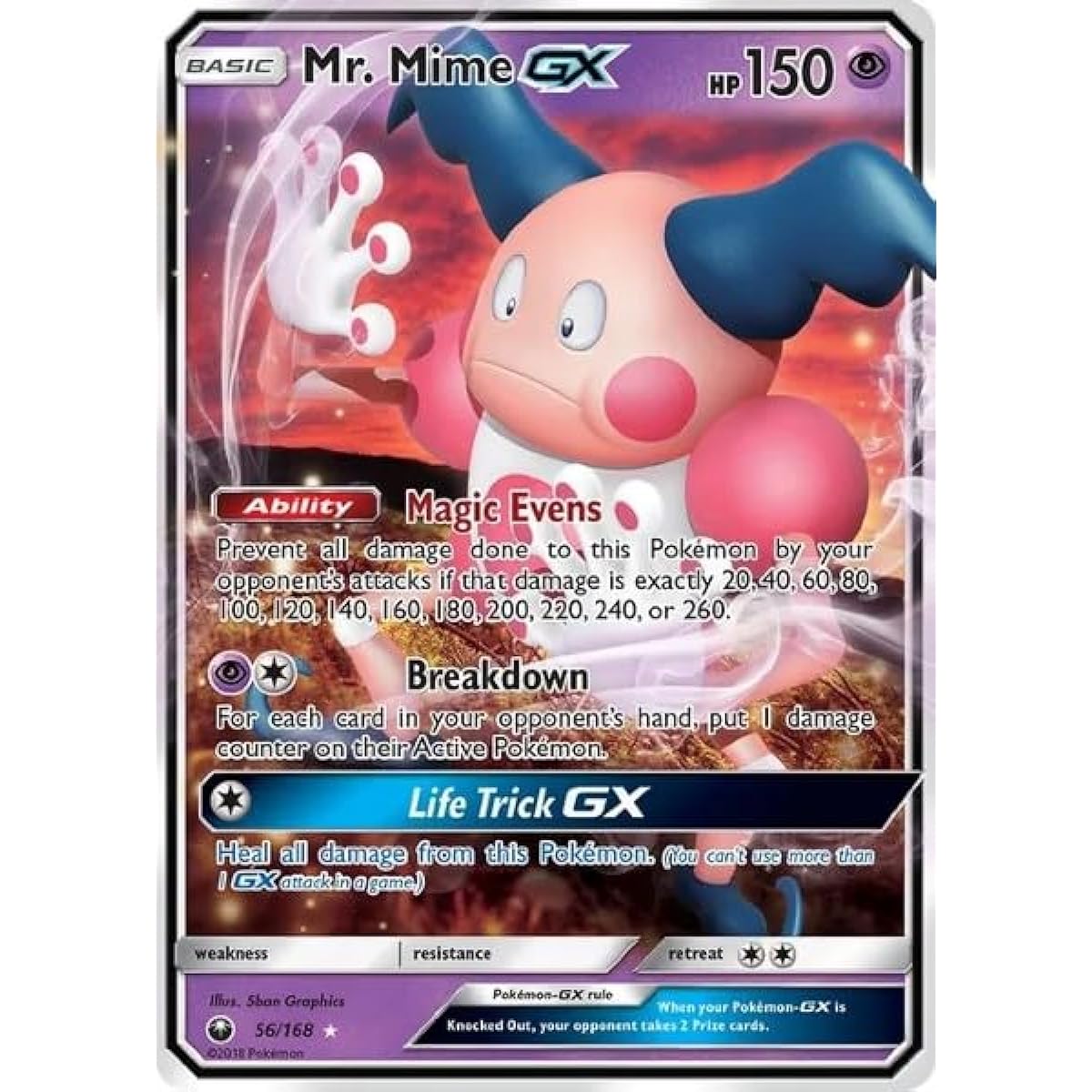 Pokemon Mr. Mime GX 56/168 Celestial Storm Ultra Rare