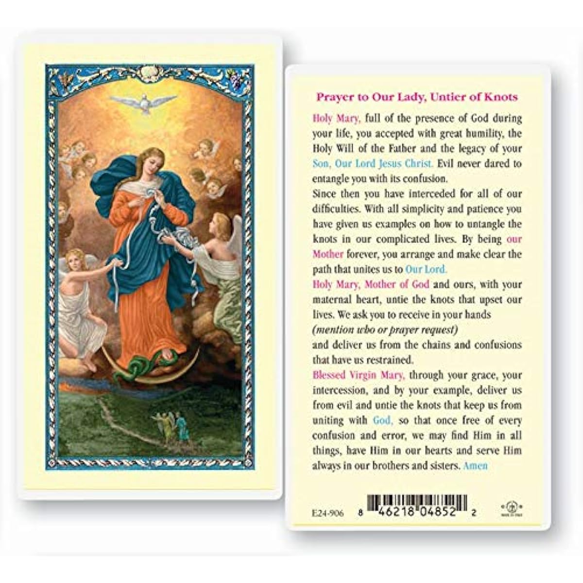 Virgin Mary Virgin Mary Undoer of Knots Prayer Laminated Holy Card