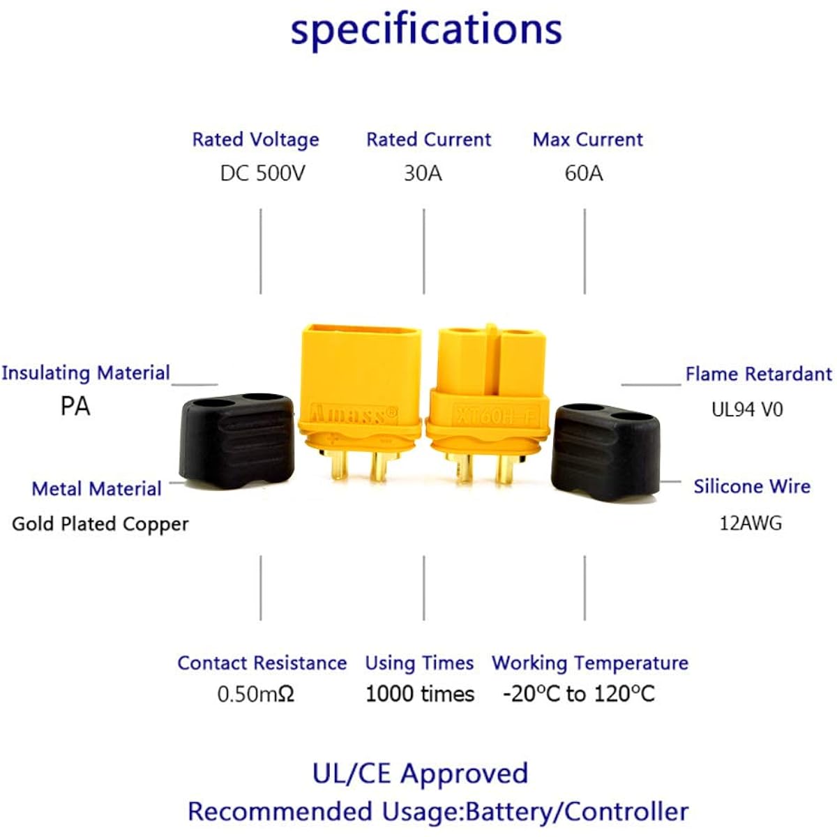 XT60H Bullet Connector Plug XT60 Sheath Female & Male Gold Plated for RC Parts 20 pairs