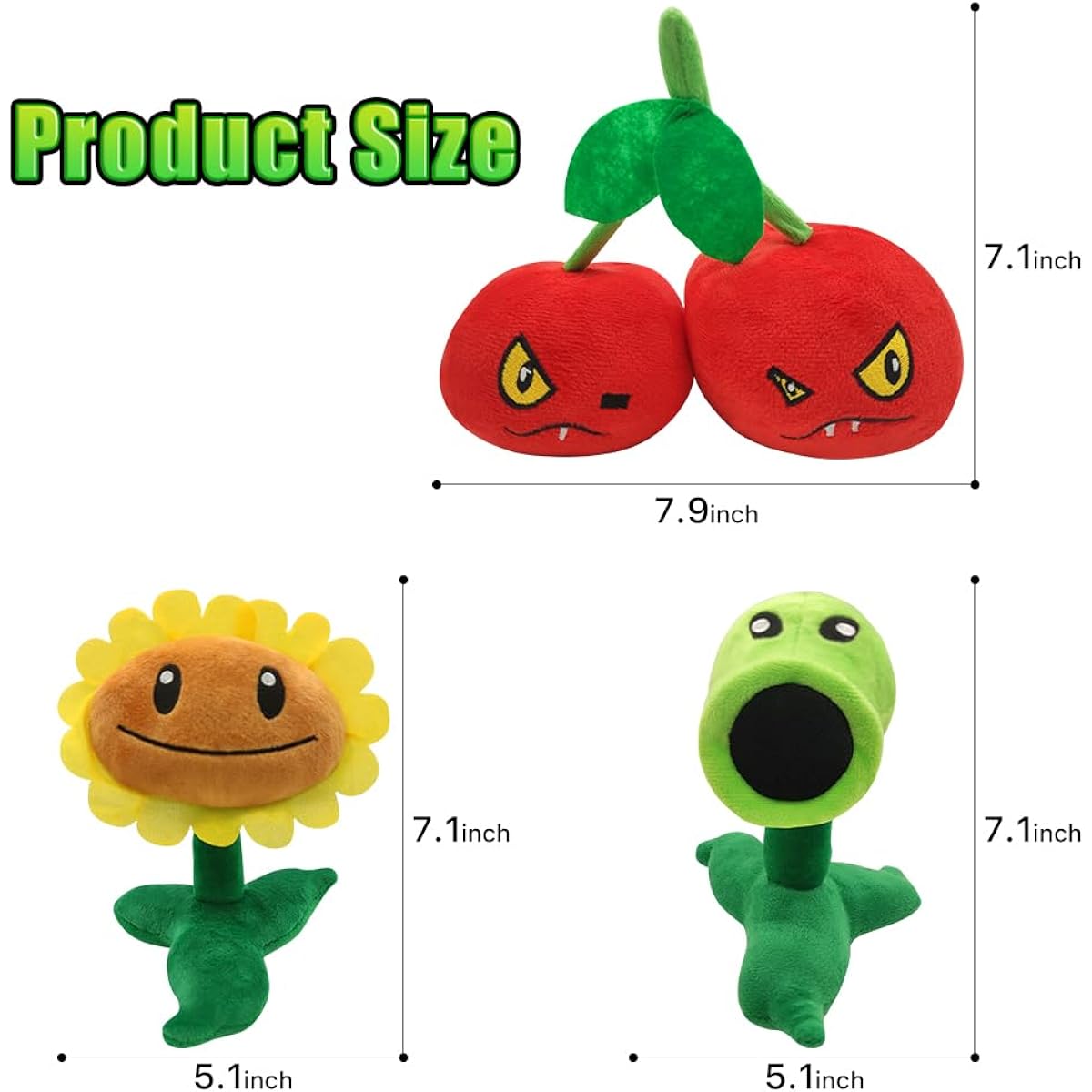 Genqiang 3pcs Plush Plant Stuffed Animals Soft Figure Dolls, Great Gifts and Decorations for Kids and Fans in Birthday Party Halloween Christmas