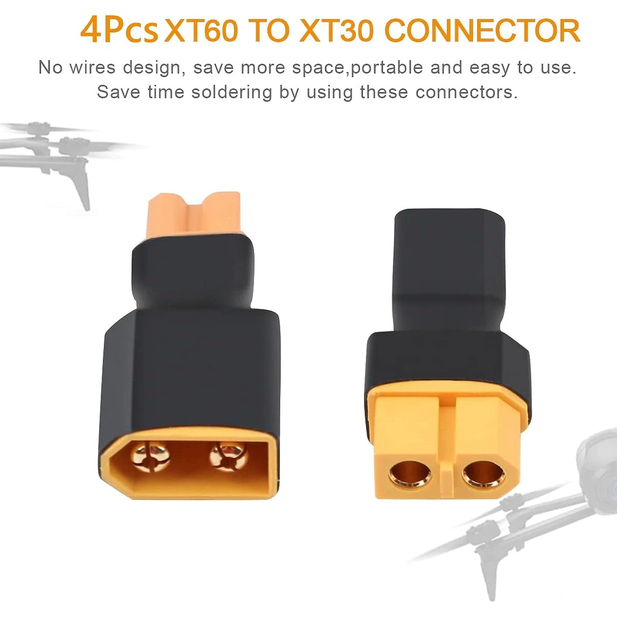 4pcs No Wires XT30 to XT60 Plug Female Male Adapter Wireless Connector for RC FPV Drone Car Lipo NiMH Battery Charger ESC