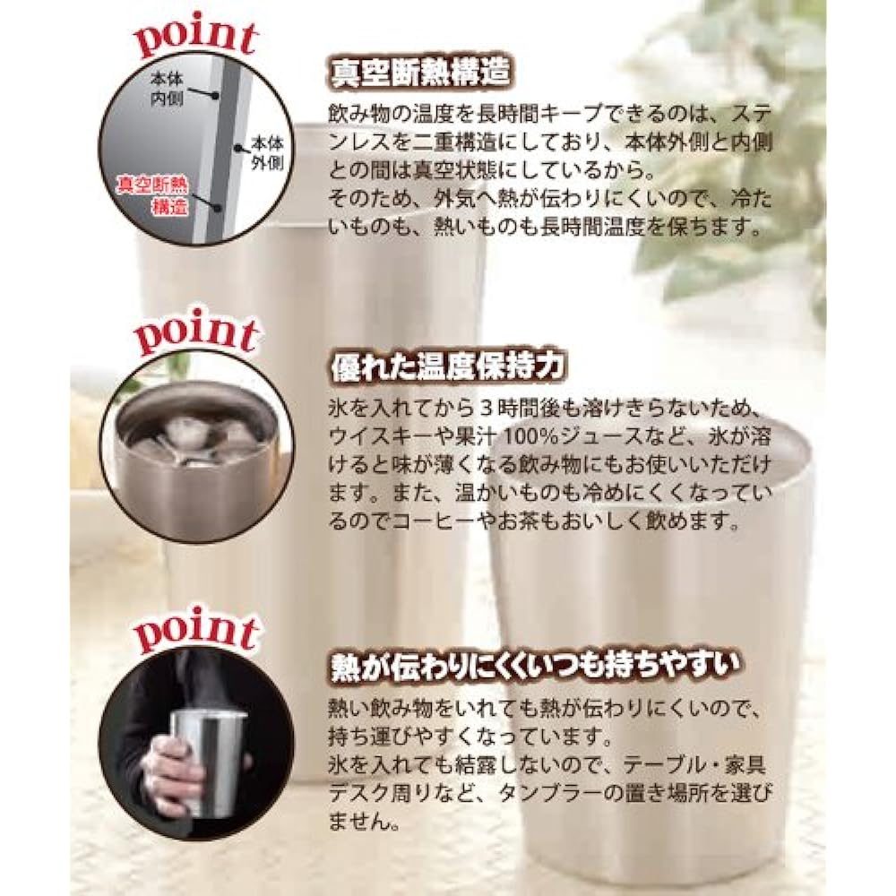 Marine Shoji Vacuum Stainless Steel Tumbler Set of 8 (240ml x 4 450ml x 4) Matte Silver Ki-30079