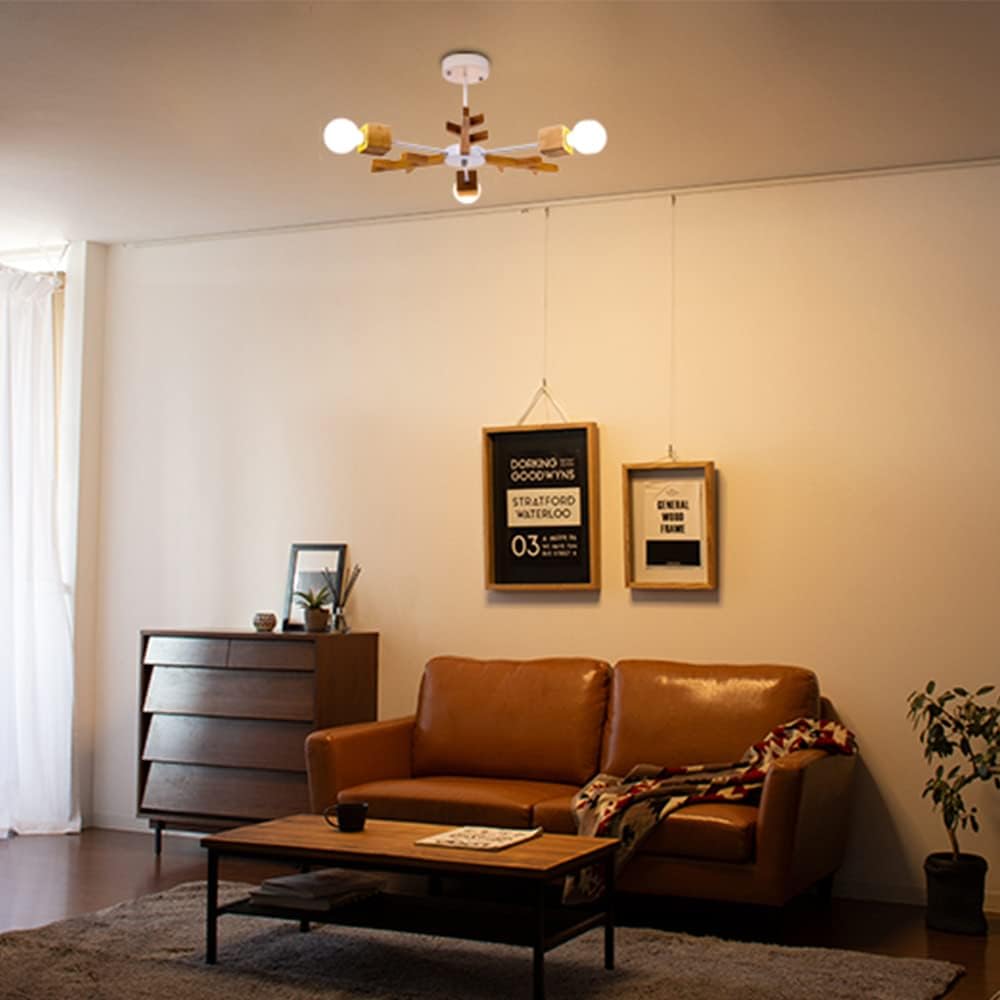 Chende Ceiling Light, Wooden Arm, Antique, 3 Lights, Ceiling Light, Scandinavian Lighting, Stylish, Simple, Compatible with LED Bulbs, Cafe, Children's Room, Kitchen, Living Room, Dining Table, Bedroom, Toilet CEI-001-JP CEI-001-JP-NEW
