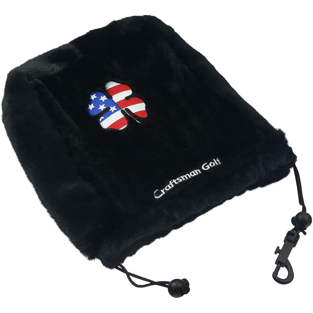 CRAFTSMAN Golf Iron Cover, Boa Head Cover, Set, Accessory Pouch, String Closure, Hook Included, Convenient to Carry, American Style Embroidery, Clover Pattern, Unisex, 2 Colors (Pink, Black)
