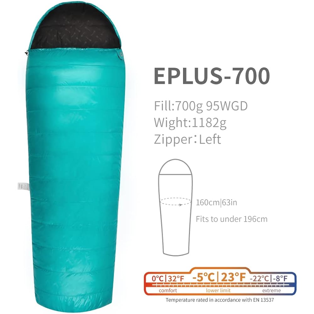 AEGISMAX EPLUS 700 Ultra Light Outdoor Camping Envelope Type Spring Autumn Winter Three Season 800FP White Goose Down Sleeping Bag