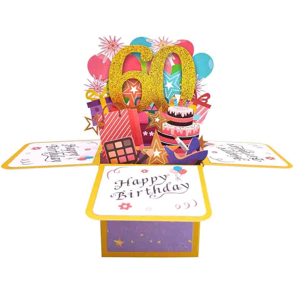 3D Pop Up Greeting Cards for Women Ages 13-95 Unique Birthday Gifts for Women Birthday Cards for Women 3D Cards (60th Birthday)