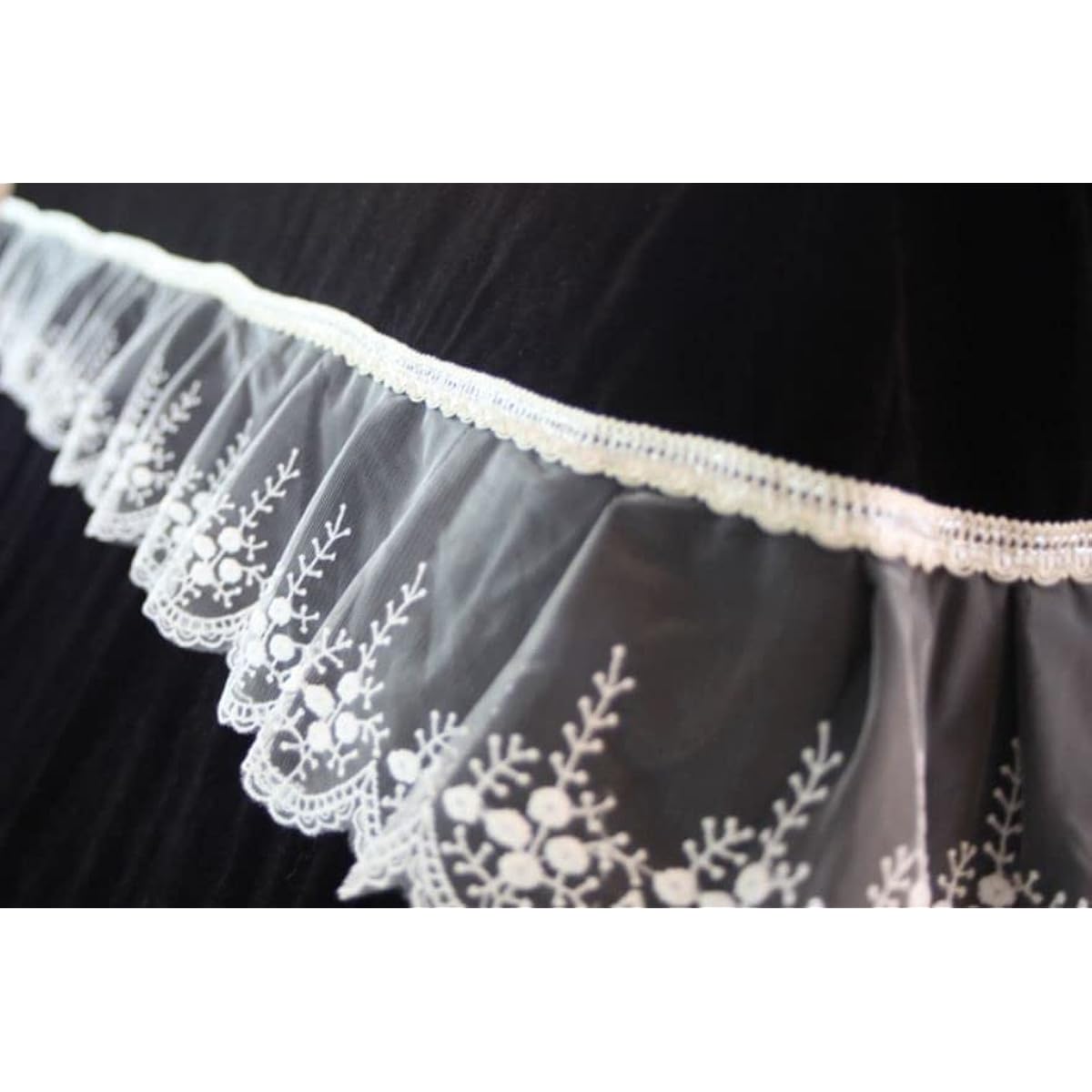 Piano cover and chair cover set, velour with lace frills, classical, full cover (black)