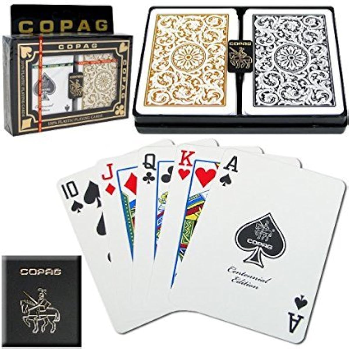 Copag Poker Size Regular Index 1546 Playing Cards 2 Decks (Black Gold Setup) 3 Pieces