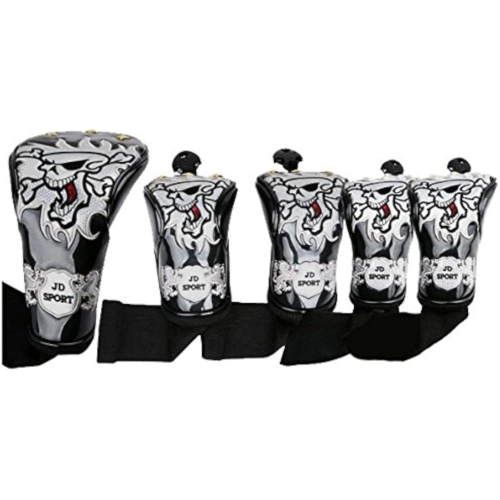 Head cover High quality PU leather Driver/Wood FW 2 pieces/Utility UT 2 pieces Skull pattern 5 piece set Waterproof specification Conversion tag included SelectPlaza SelectPlaza