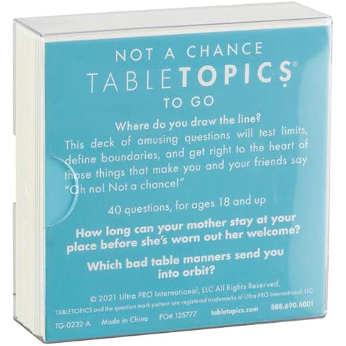 TableTopics - to GO Not a Chance - 40 Fun Question Cards Testing Limits and Boundaries Fun Games for Friends and Family, Perfect for Game Night, Card Rides, or Summer Road Trips