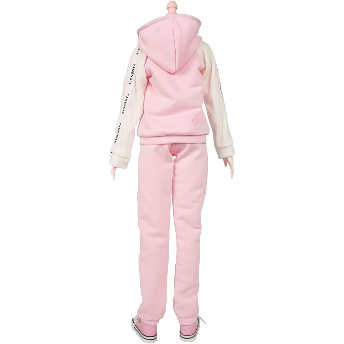 Proudoll Sportswear Fleece Hooded Zip Up Sweatshirt Hoodie Doll Clothes Jogger Canvas Shoes Set for 1/3 BJD Doll 60cm 24'' Doll Pink + White
